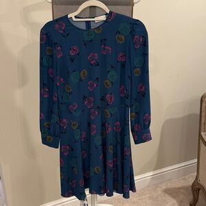 RED Valentino Teal Dress with Pink and Olive Floral Pattern